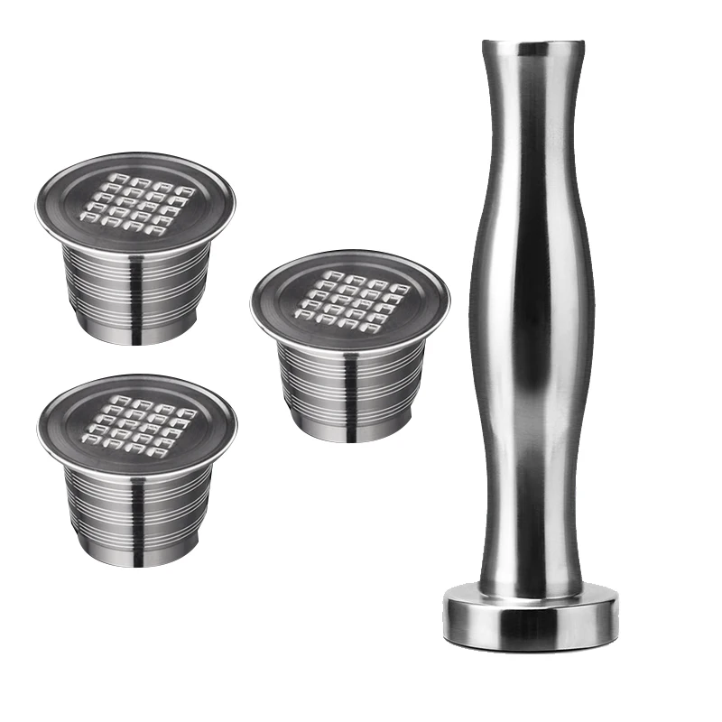 

4Pcs/Set Stainless Steel Refillable Coffee Capsule Coffee Tamper Reusable Coffee Pod Business Birthday Coffeeware Gift