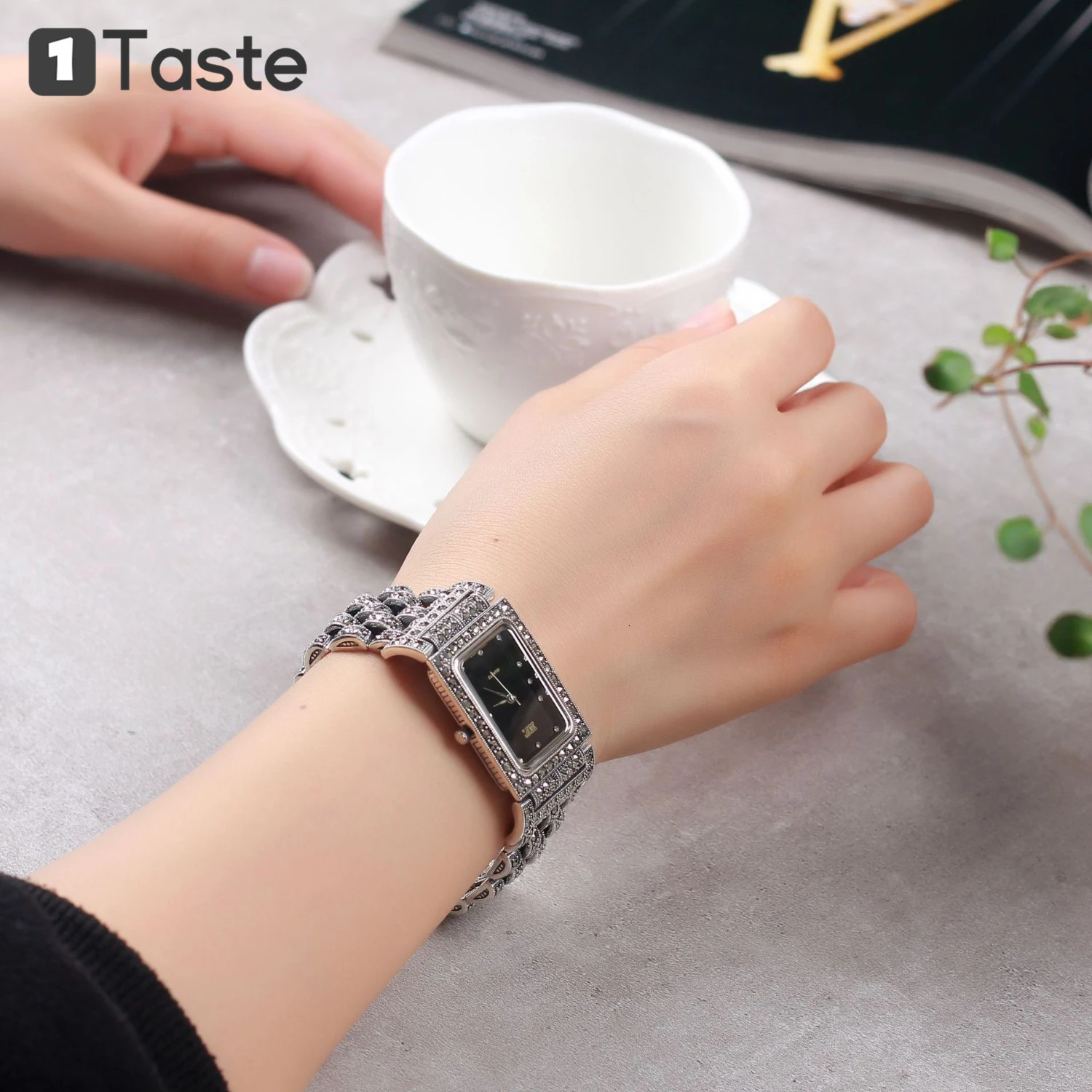 ONE TASTE 925 пробы тайские серебряные часы браслет для мужчин Модные Винтажные