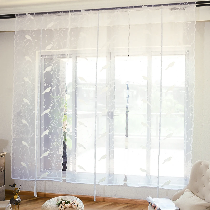 Современные пасторальные шторы оконная тюль прозрачная органза вышивка белый