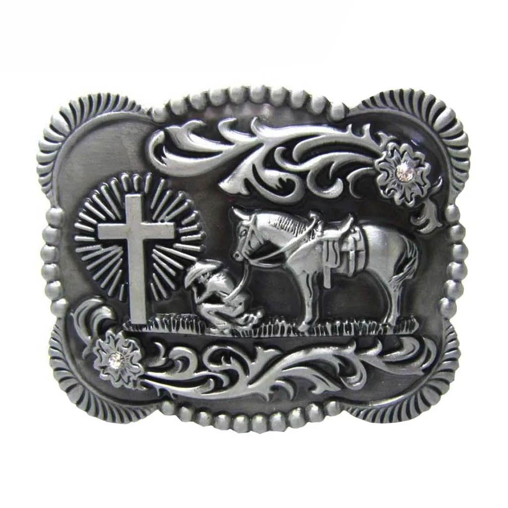 

Mens Classic Western Cross Men Horse Pattern Cowboy Vintage Belt Buckle