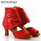 Туфли для латиноамериканских танцев WUXIJIAO, женские розовые туфли из искусственной кожи для танго, туфли для латиноамериканских танцев
