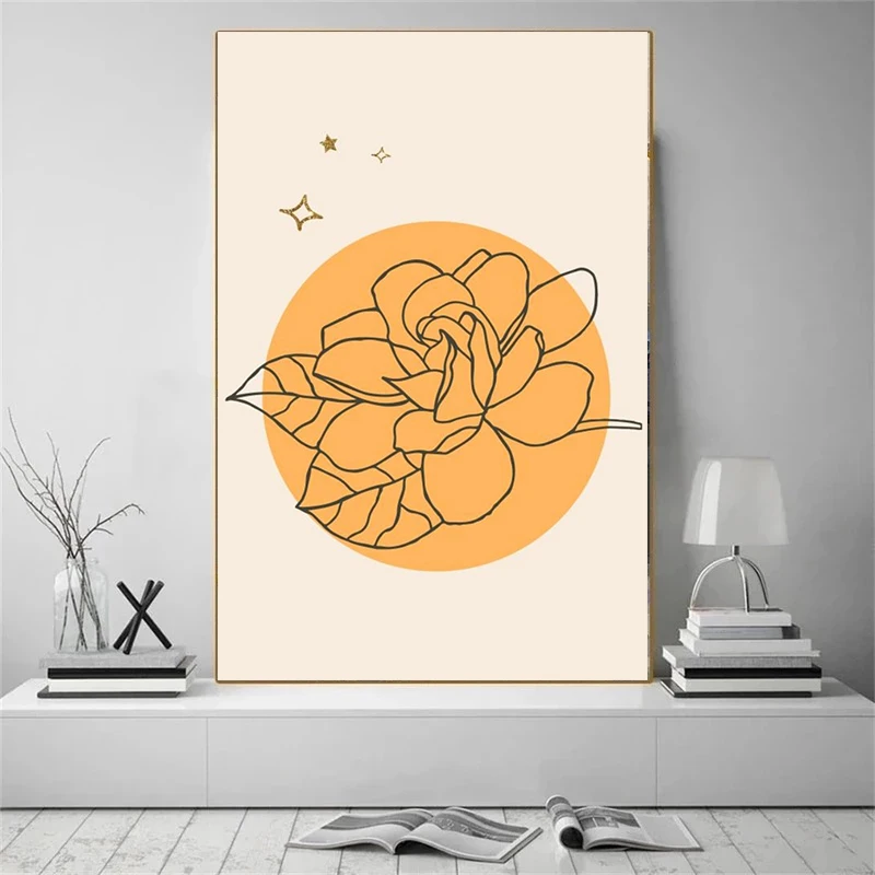 

Abstract Art Canvas Painting Line Flower Posters And Prints Wall Art Pictures For Living Room Vintage Artworks Home Decor
