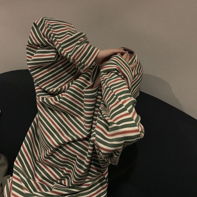 

Женская Винтажная футболка в полоску, с круглым вырезом и длинным рукавом