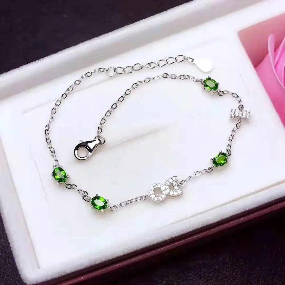 

Real S925 Sterling Silver Natural Diopside Small Fresh Bow Bracelet Fashion Fine Charming Jewelry for Women