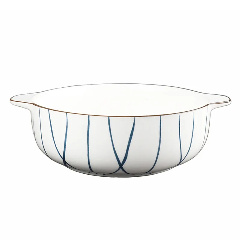 

FANCITY Retro personality creative binaural bowl soup bowl home Japanese tableware ceramic fruit salad bowl large bowl soup bowl