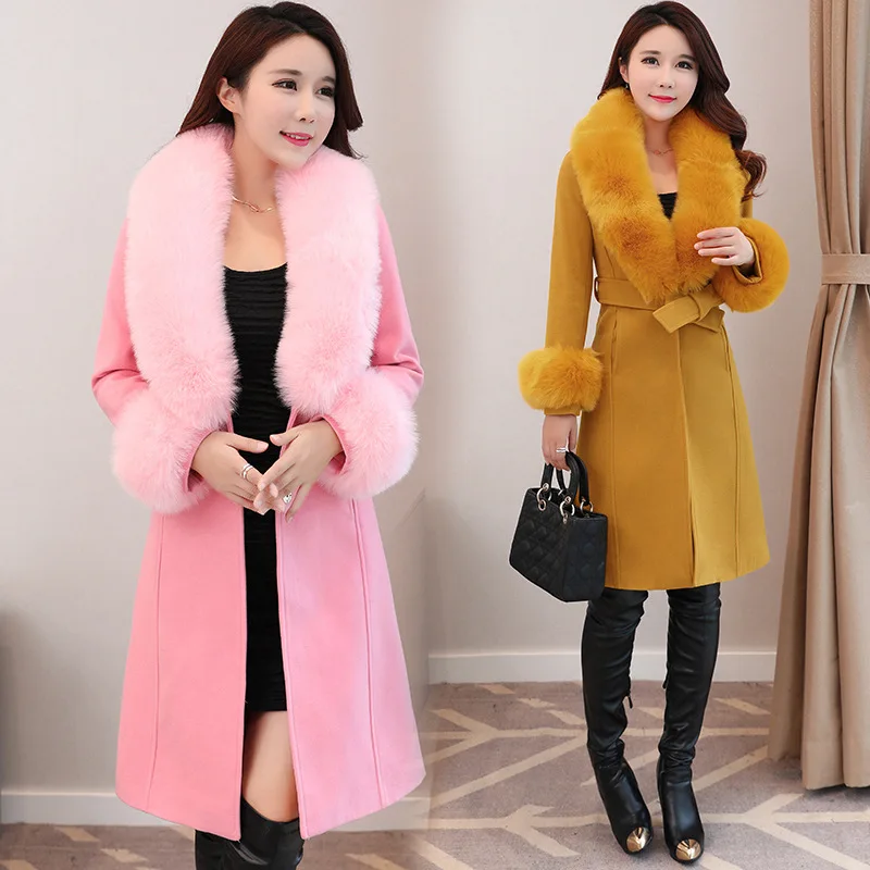 

Abrigos Women 2020 New Autumn Winter Cashmere Coat Large Size Woolen Coat Women Korean Long Wool Overcoat Female With Belt Z959