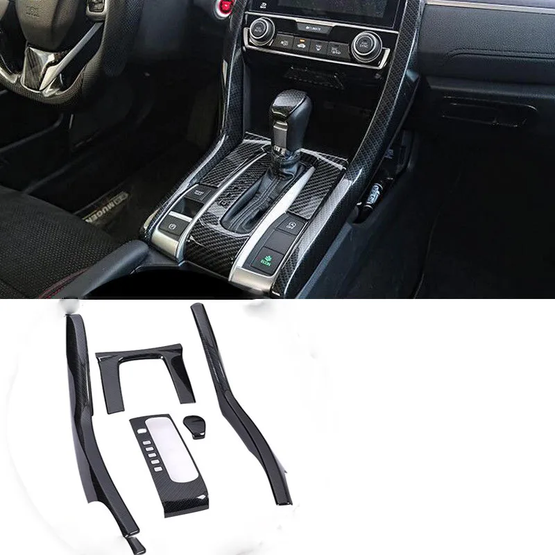 

5 шт. углеродного волокна панельная Накладка для коробки передач Отделкой Черный для Honda Civic 10th Gen 2016 накладки для салона автомобиля аксессуары