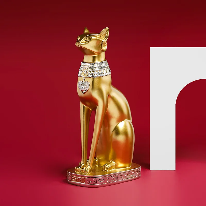 

Golden Cat Crafts Statues Desktop Artwork Ornaments Resin Animal Sculptures Modern Home Living Room Decor THIN889