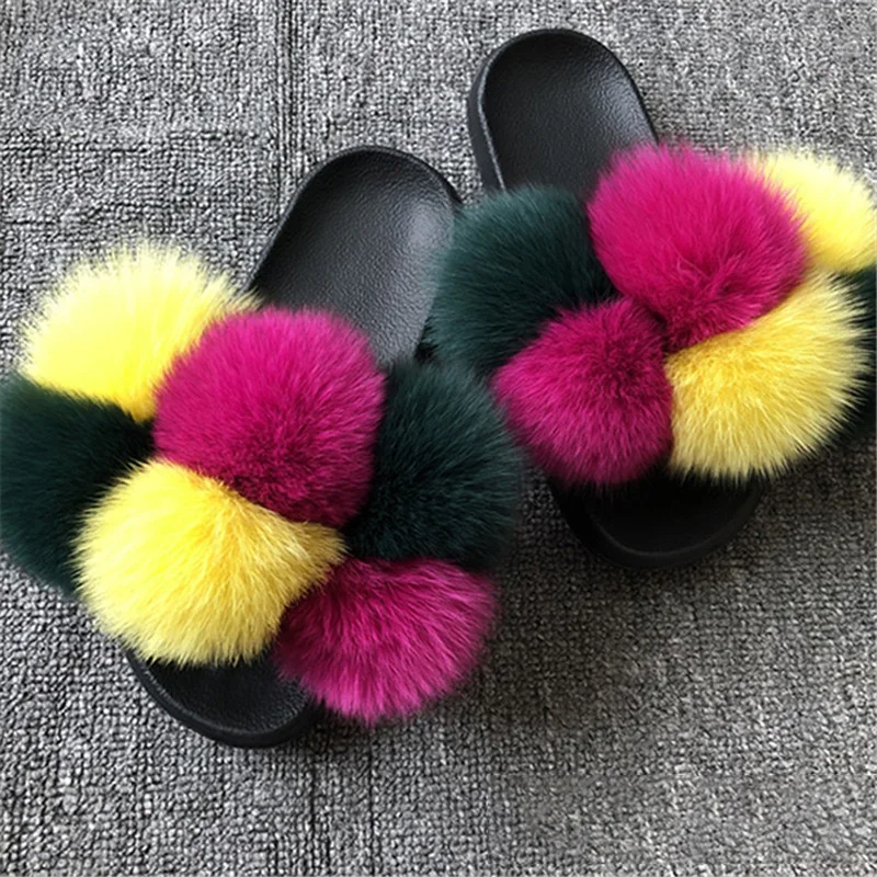 Шлепанцы женские с натуральным мехом лето сандалии | Обувь