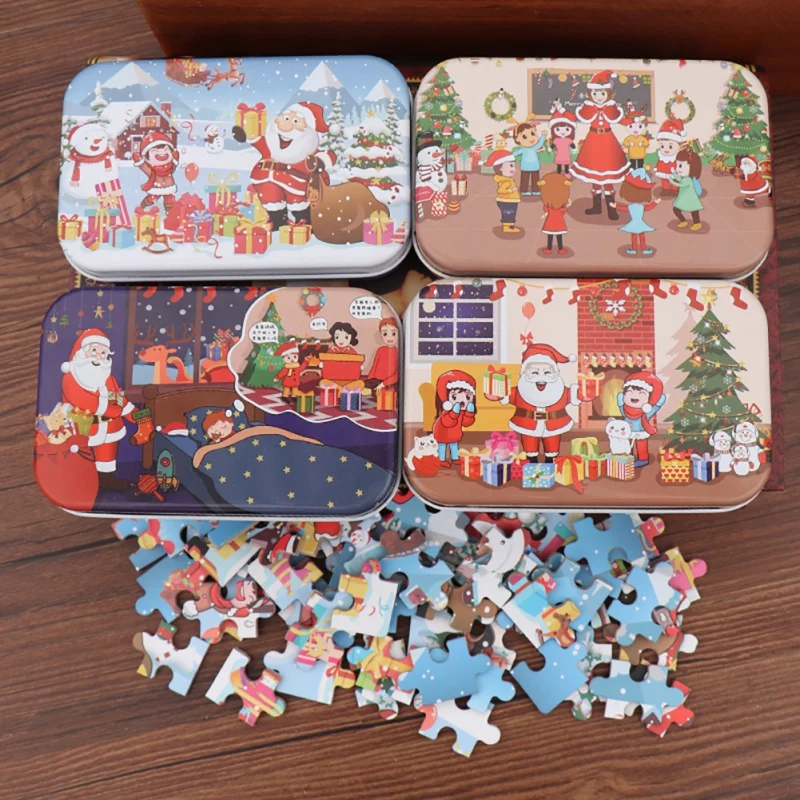 

Christmas Diy60 Pieces Of Children's Handmade Santa Puzzle Puzzle Wooden Kindergarten Gift Fireplace Models.