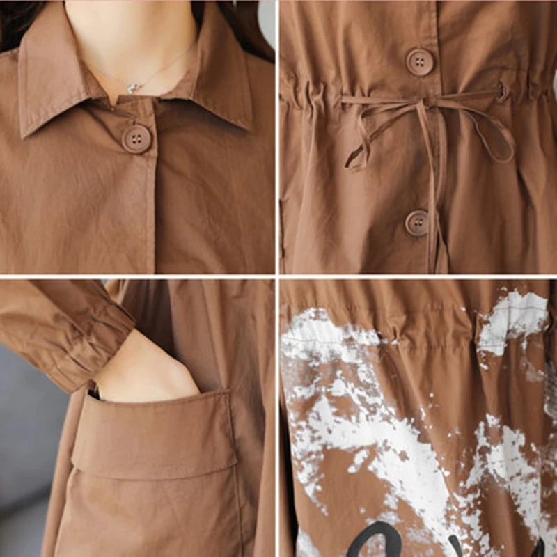 

Waist Spring Adjustable Autumn Women Pockets Single Breasted Turn Down Collar Dust Coat Female Casual Fashion Wind Coat ZX2292