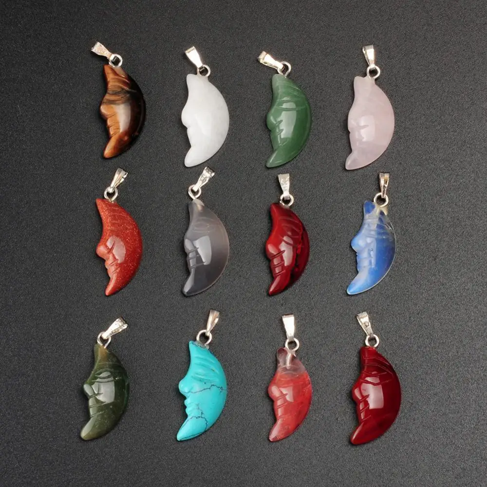 

12\24\50 PCS Moon Crescent Pendant Beads Natural stone Necklace Pendant DIY Fit Healing Jewelry For Necklace Jewelry Making