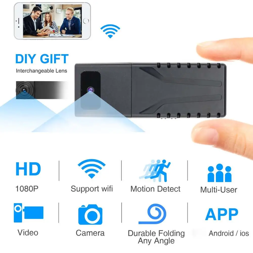 

JOZUZE HD 720P DIY Portable WiFi IP Mini Camera P2P Wireless Micro webcam Camcorder Video Recorder Support Remote View TF card