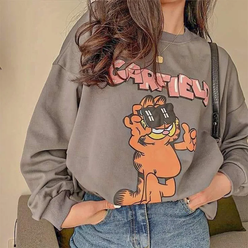 

2021 New Fashion Crewneck Sweatshirt Women Gray Print Graphic Hoodies Oversized Long Sleeve Loose Casual Vintage Streetwear Fall