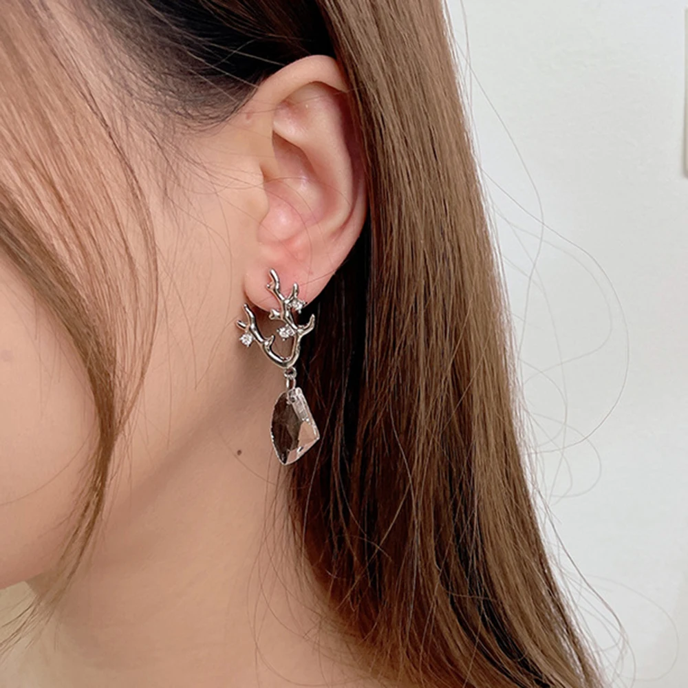 

Fashion antlers s925 silver needle long temperament simple ice cube creative earrings Fashion temperament earrings