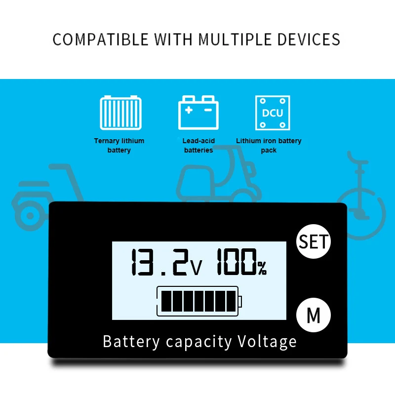 

10-100V LCD Lithium Lead-Acid Battery Power Indicator Voltmeter Percentage Battery Digital Display Voltmeter GDeals