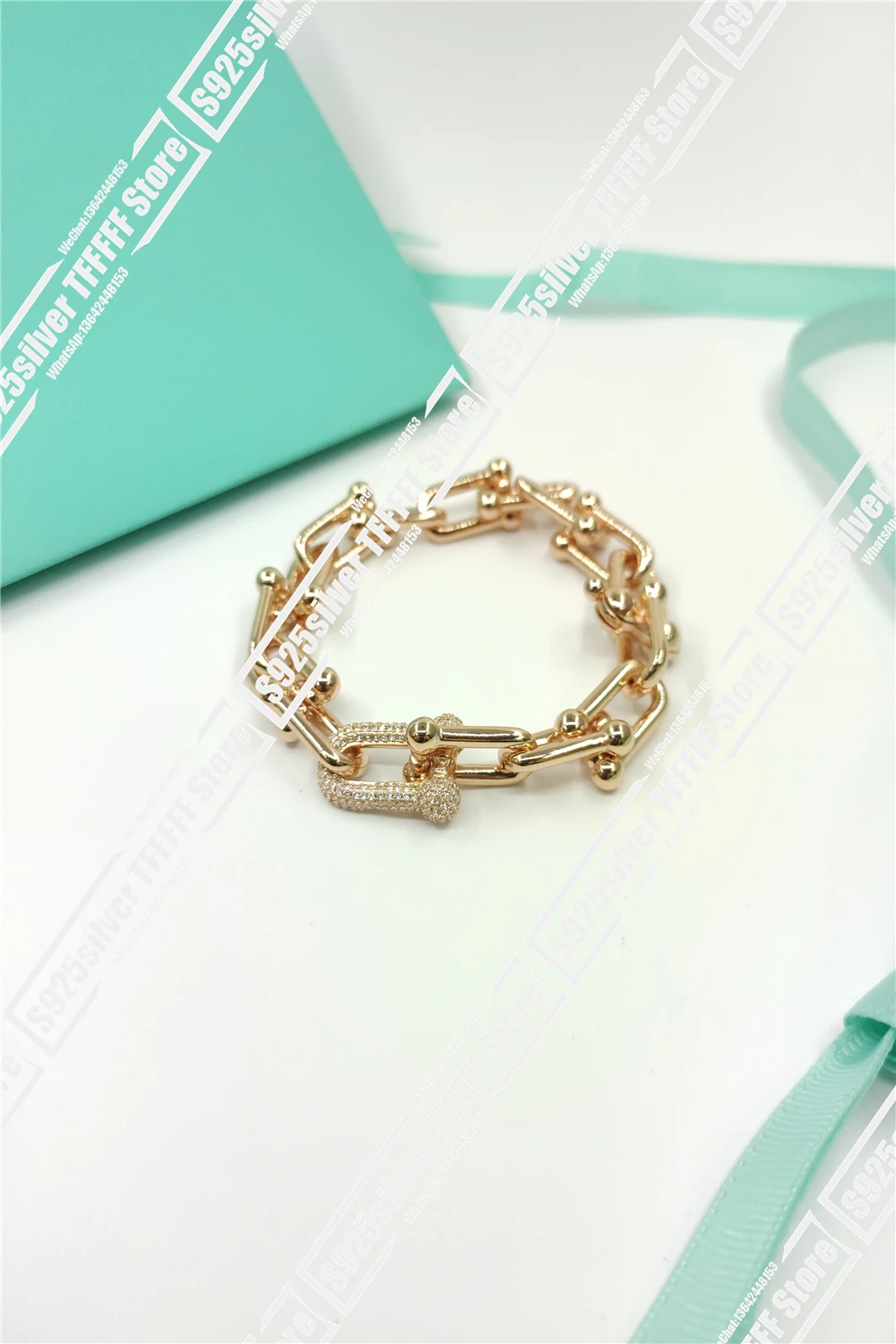 

Exclusive hot style silver rose gold chain bracelet with large fashion