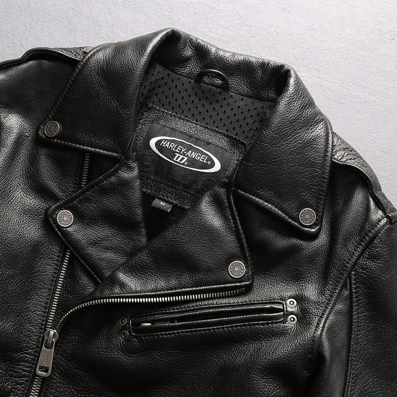 

Top Motorcycle Biker 2020 New Genuine Leather Vintage Jacket Men's Cowskin Tassel Short Slim Fit Black Coat free