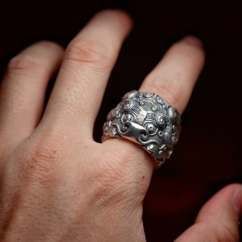 

Sterling Silver Ring Men's Personality Jewelry Pop Jewelry Exaggerated Index Finger Hip Hop Punk Fashion Jewelry