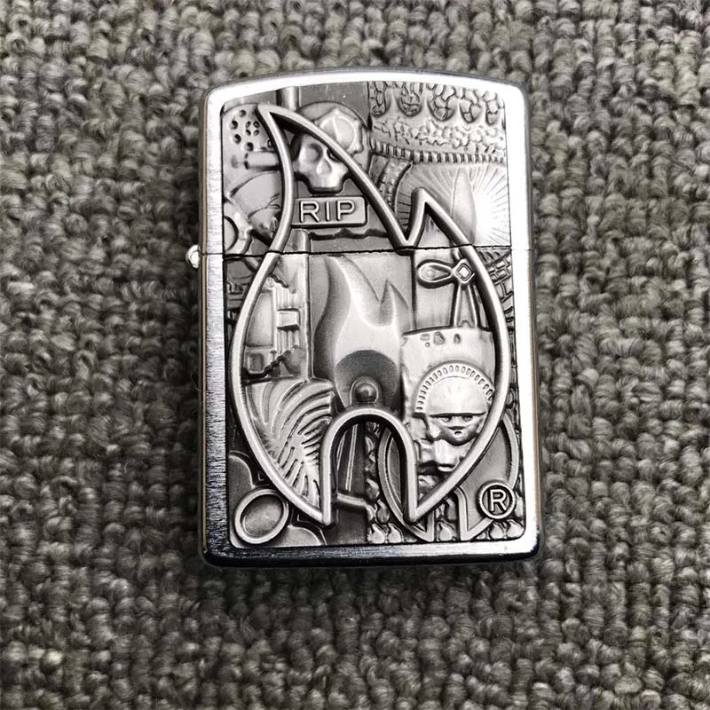 

RIP Flame Silver And Gold DIY Metal Badge For Kerosene Petrol Lighter Handmade Decor Accessory Smoking Gadget Man Gift Free Ship