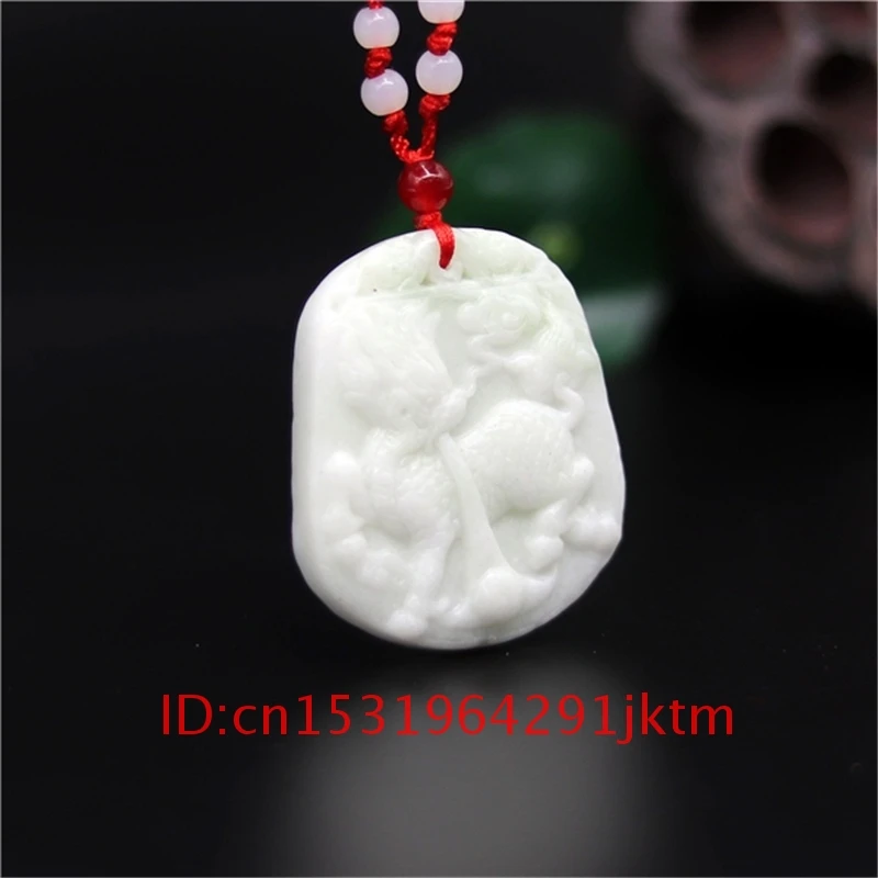 Ожерелье из нефрита резное белое китайское ювелирное изделие модный дракон шарм