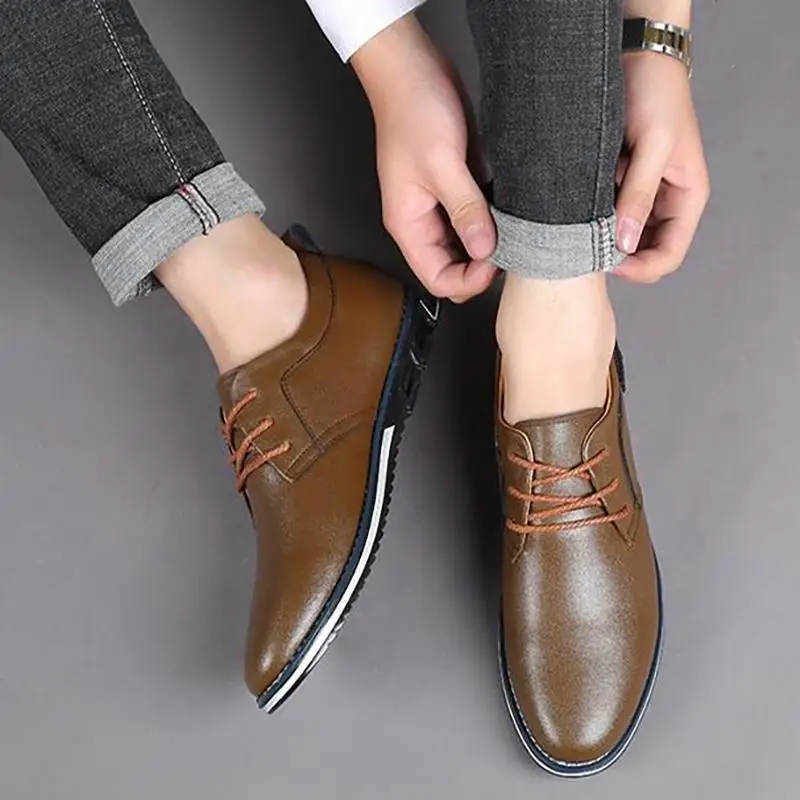 

Mens Leather Casual Shoes White Spring Shoes For Men Loafers Soft Bottom Business Lace Up Fashion Male Footwear Boots For Men