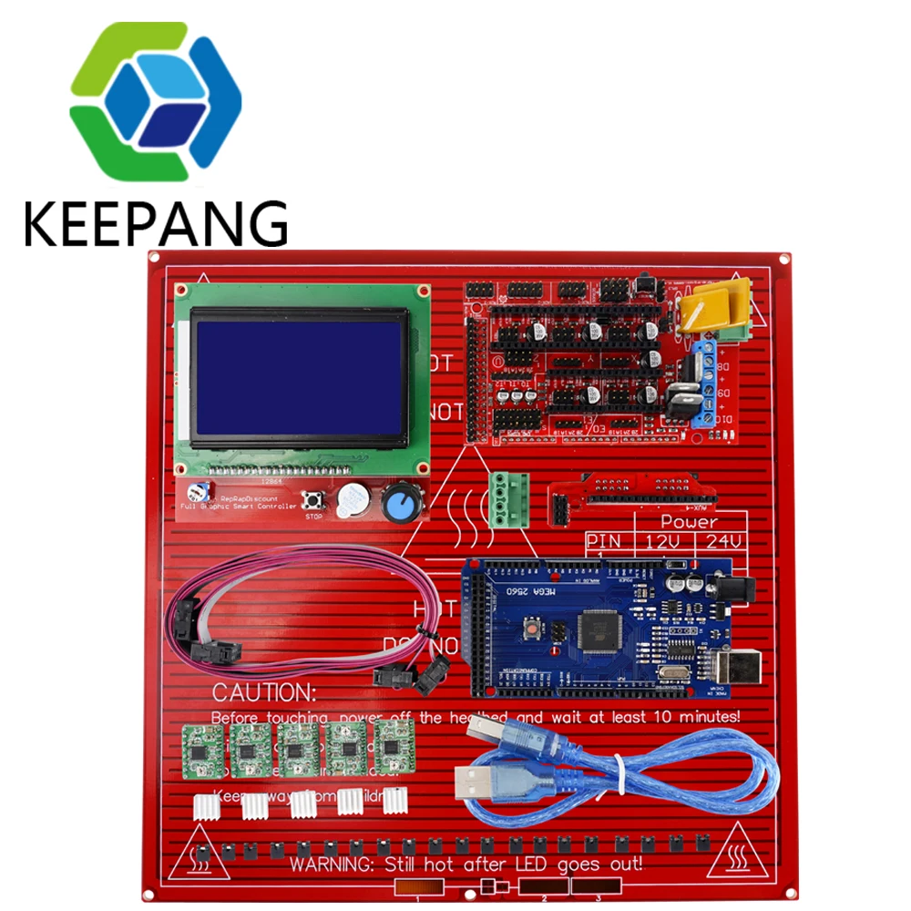 

3D Printer DIY Kit Mega2560 R3 USB Board +MK2B Heated bed + 12864 LCD Controller + 5Pcs A4988 +Mechanical Switch +Cables