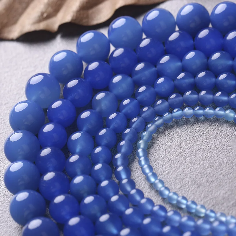 

4/6/8/10/12/14mm Natural Stone Blue A gata Beads Round Beads For Jewelry Making DIY Bracelets&Necklace Handmade Accessories 15"