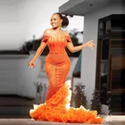 Оранжевое платье-Русалка Aso Ebi, вечернее платье-Русалка с бусинами и жемчугом, женское официальное платье