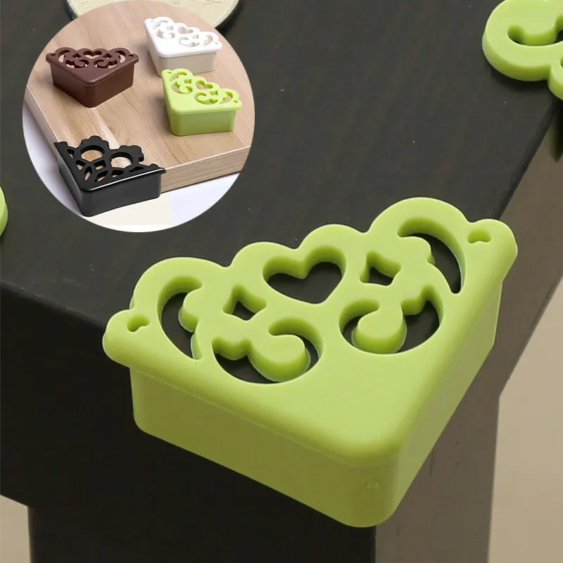 Protector de esquinas de seguridad para beb&eacute;s y ni&ntilde;os, Protector de bordes de seguridad suave con patr&oacute;n de flores huecas, para mesa y escritorio, 4 unids/lote-0