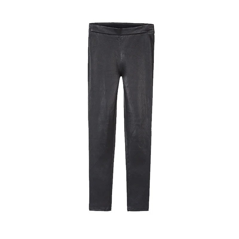 

High Quality Luxury Womens Black Skinny Pants Fashion Stretchy Genuine Leather Trousers Female Streetwear Slim Fit Pencil Pants
