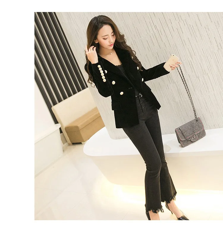 

Blazer Feminino 2021 Women Slim Velvet Blazers Classic Double Breasted Jackets Coat High Quality Ladies Formal OL Work Wear