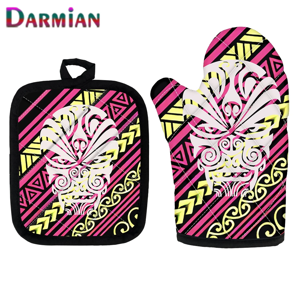 

DARMIAN New Oven Gloves Kitchen Tools Skull African Art Design Potholders Oven Mitts Microwave Baking Gloves Insulation Gloves