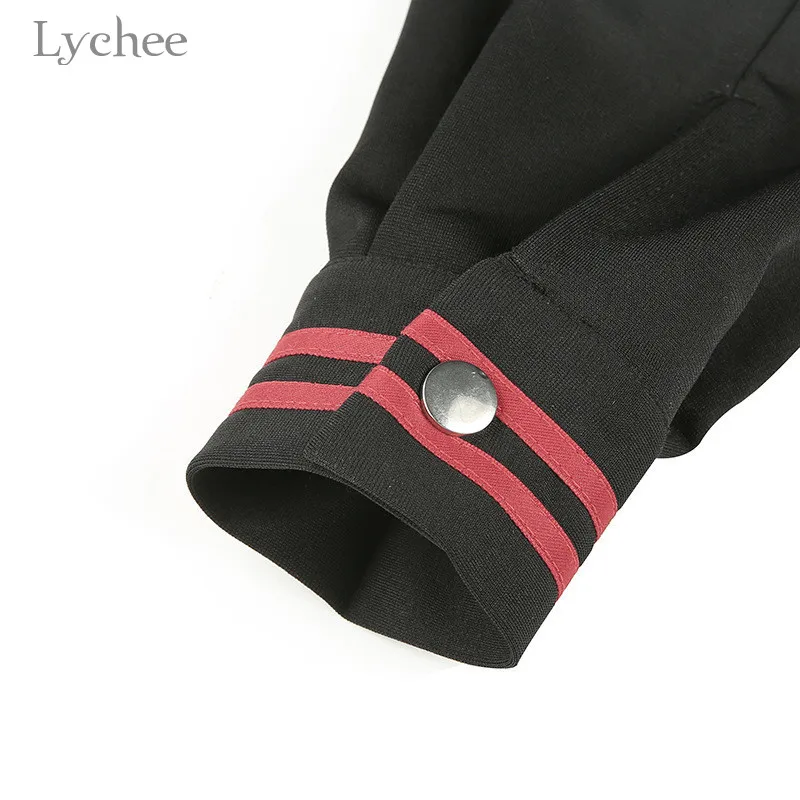 Lychee Harajuku Повседневная опрятная женская укороченная куртка на молнии с матросским воротником в полоску Женская куртка весна осень женские укороченные куртки топы