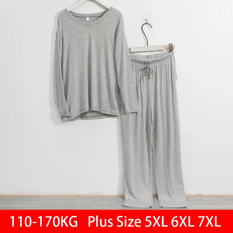 

Plus Size 6XL 7XL Men's Pajamas Sets 170KG Modal Home Clothes For Men Casual Loose Long Sleeve Sleepwear Male Home 2 Piece Set