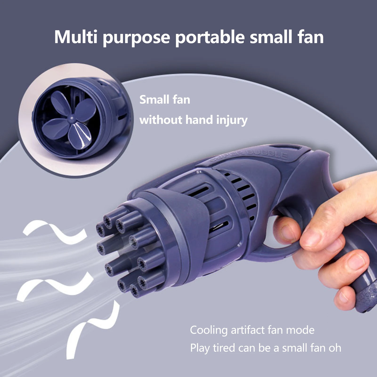 M&aacute;quina de burbujas Gatling 2 en 1, ventilador de pistola de burbujas el&eacute;ctrico de 10 agujeros-5