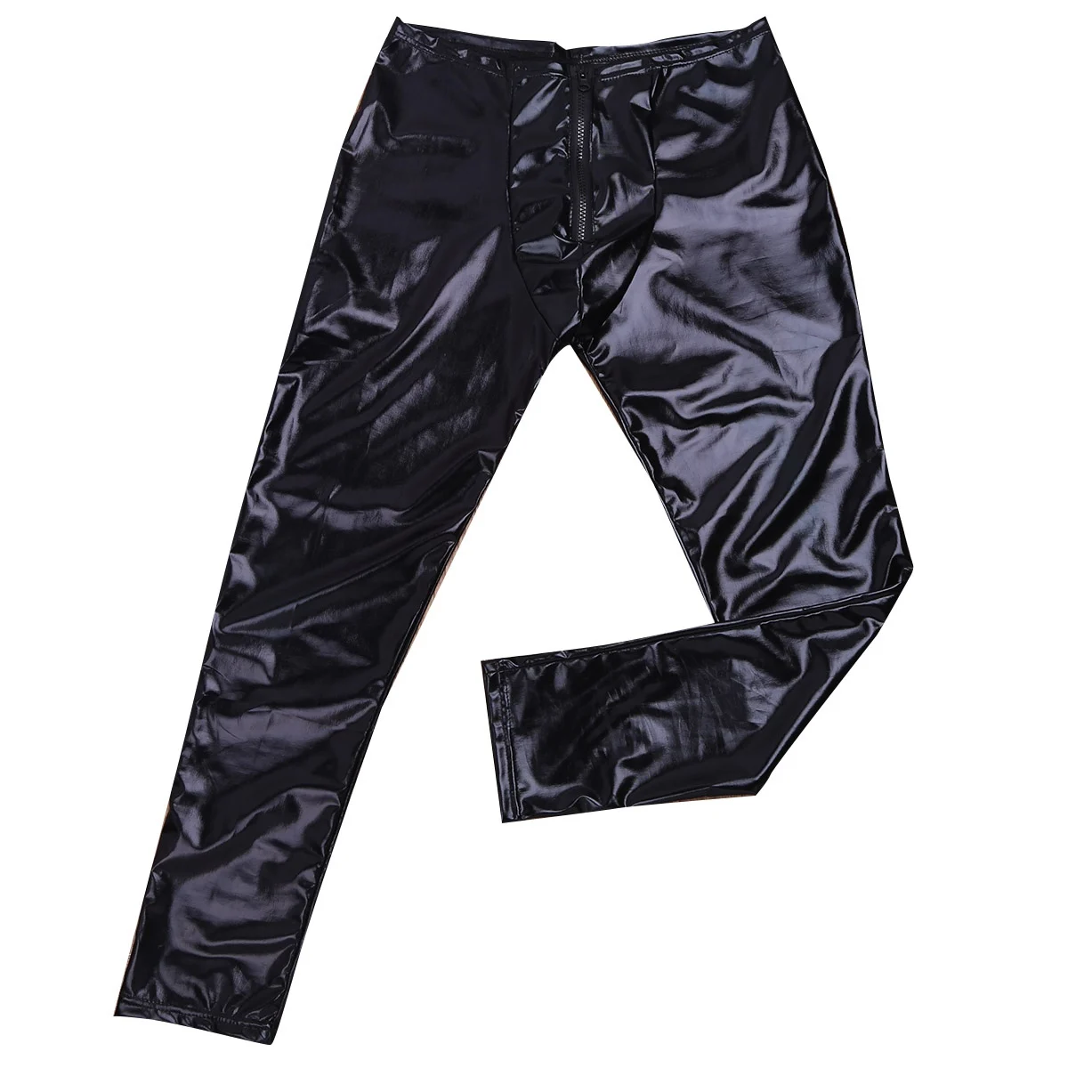 Mens Sexy Lingerie Catsuit Long Pants Patent Leather Zipper Bulge Pouch Tight Leggings Trousers Underwear | Тематическая одежда и