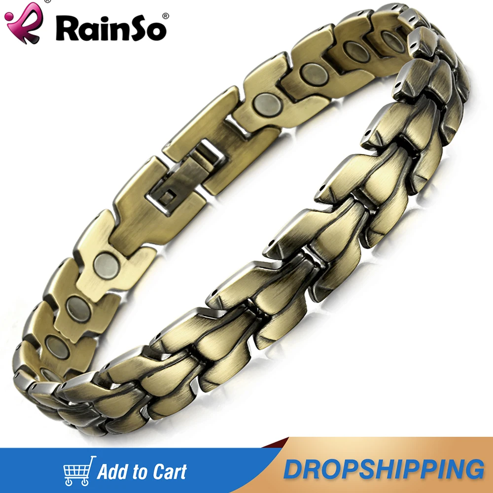 

RainSo Fashion Bronze Magnetic Bracelet For Man Luxury 4in1 Healthy Bio Energy Jewelry Bracelets Viking Bangles Noble Wristbands