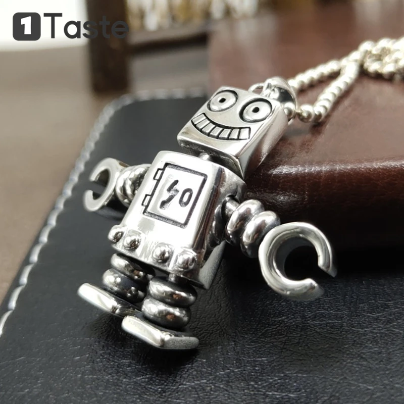 

ONE TASTE S925 Silver Cartoon Robot Pendant For Unisex Fine Jewelry Hiphop Trendy Necklace Pendant Without Chain Lovers Gift