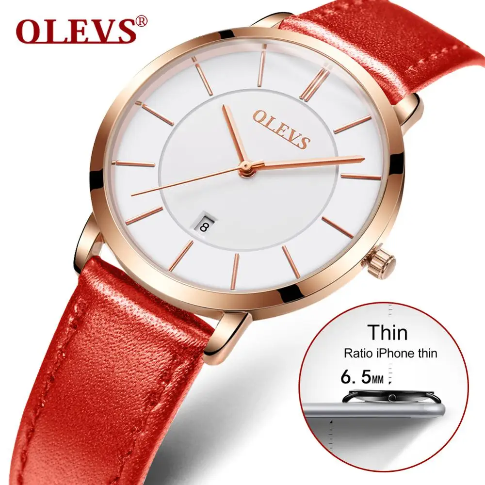 

Женские ультратонкие кварцевые наручные часы OLEVS, Разноцветные часы leahter, повседневные женские часы, женские модные часы 2020