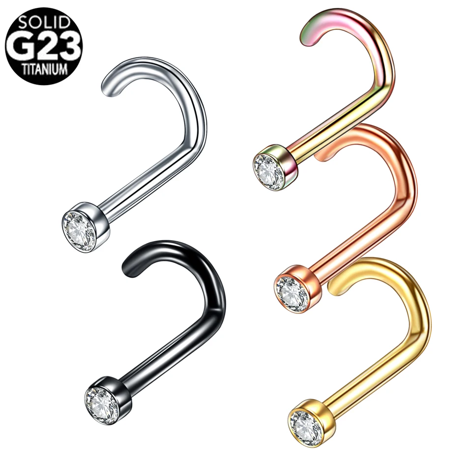 1Pc G23 Titanium Crystal Gem Nose Stud Piercing 18G 20G Screw Nazir Nostril Earring Ring CZ Body Jewelry | Украшения и аксессуары