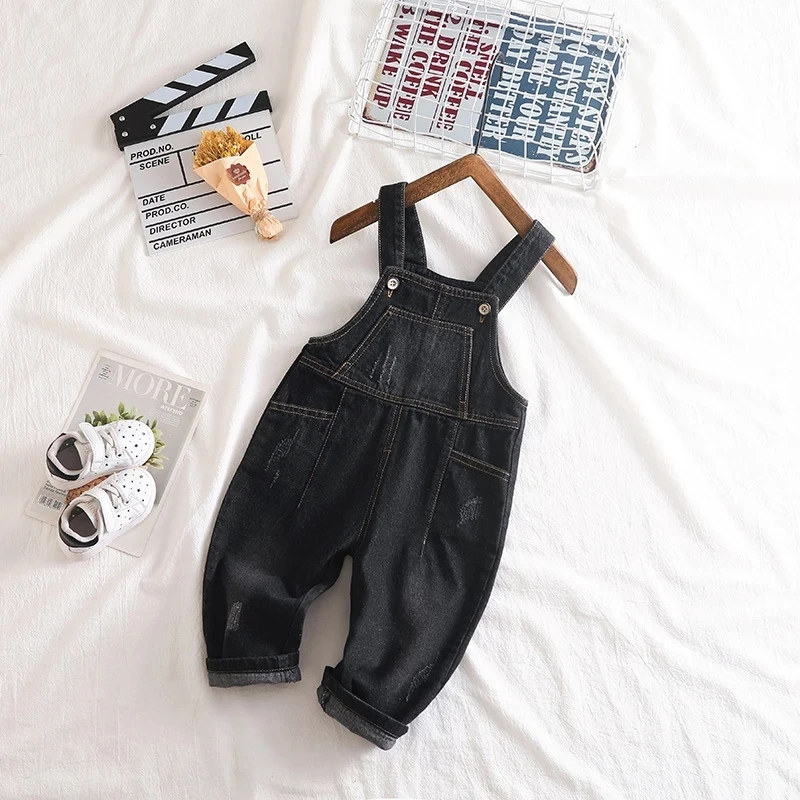 

2021 Spring New Children Kids Little Girls Denim Overalls Boys Jeans Cotton Denim Baby Girl Jumpsuit Casual Loose Overalls