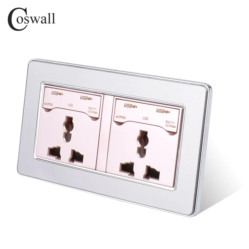 Универсальная настенная розетка COSWALL 2 Gang 13A + 4 usb-порта для зарядки со