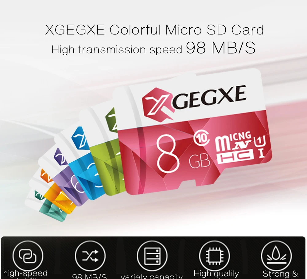 XGEGXE карты памяти MicroSD карта 32 Гб карта памяти 8 Гб оперативной памяти, 16 Гб встроенной памяти, 64 ГБ 128 ГБ 256 ГБ, Micro SD карта, C10 98 МБ/с. TF карта флэш-накопитель для смартфона
