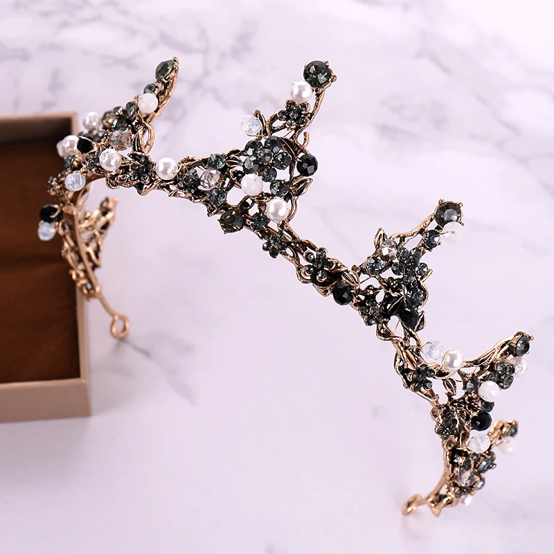Винтаж ручной работы Стразы Жемчуг Корона Свадебные аксессуары для волос