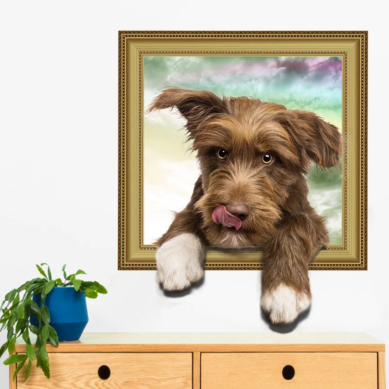 

3D Kawaii Dog Wall Stickers Home House Decoration Bedroom For Kids Room Living Wallpaper Children Posters Dekoration Bed Head