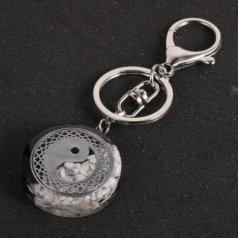 Китайский брелок для ключей Yin and Yang Tai Chi Orgone из натурального камня черный