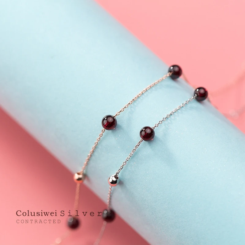 

Colusiwei Genuine 925 Sterling Silver Garnets Light Beads Fashion Anklet for Women Charm Cute Anklet Japanese Style Fine jewelry