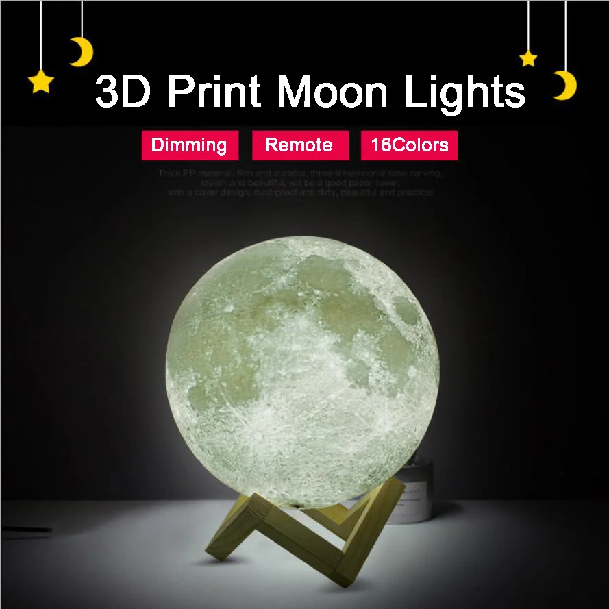

Новинка, светодиодный ночсветильник в виде Луны, Детская лампа с 3D рисунком, 16 цветов, изменение цвета, дистанционное управление, спальня, лу...
