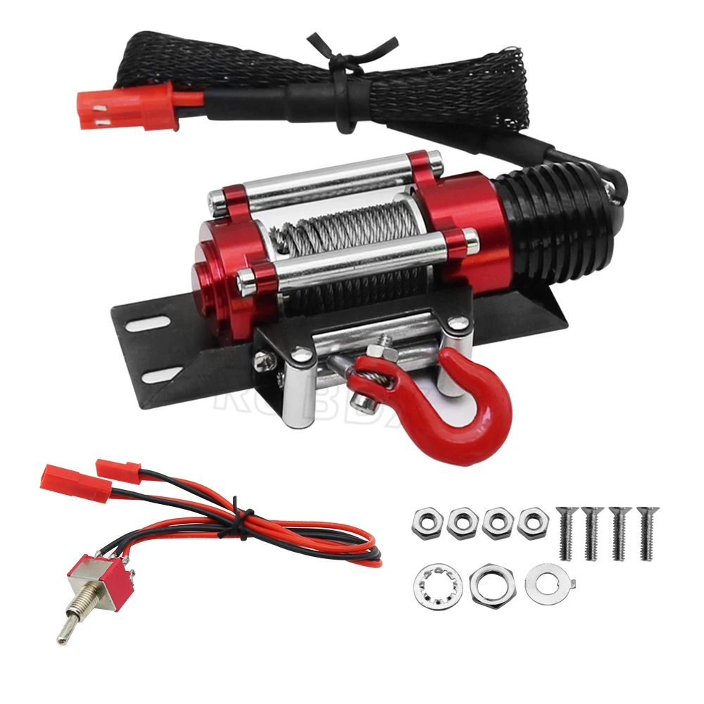 Cabrestante de Metal y acero con cable para coche teledirigido, dispositivo autom&aacute;tico simulado para coche teledirigido 1/10, Axial SCX10 II III RBX10 D110 D90 Traxxas TRX4 TRX6-3